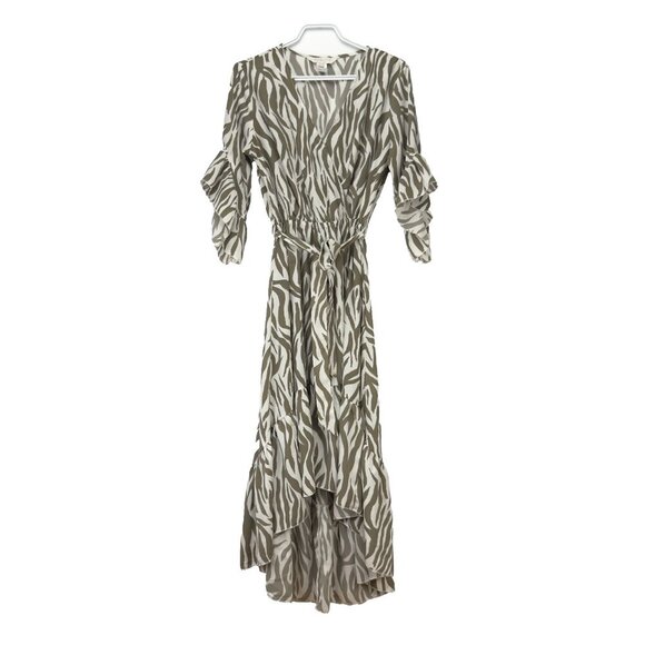 APRICOT Transitionnal Zebra Print Flowy Ruffles Midi Maxi White Green Dress‎ S - Picture 4 of 11
